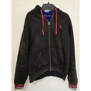 Polo Ralph Lauren Mens Hoodie Jacket Full Zip Distressed Size Medium Sun Faded